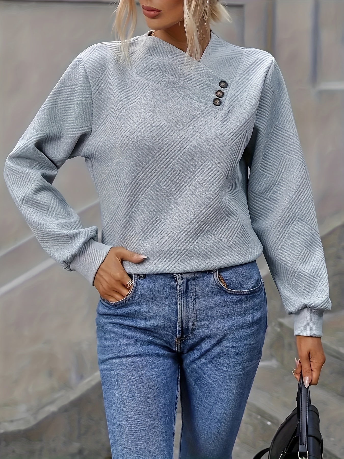 Womens Casual Elegant Asymmetrical Neck Solid Colour Knitted Sweater