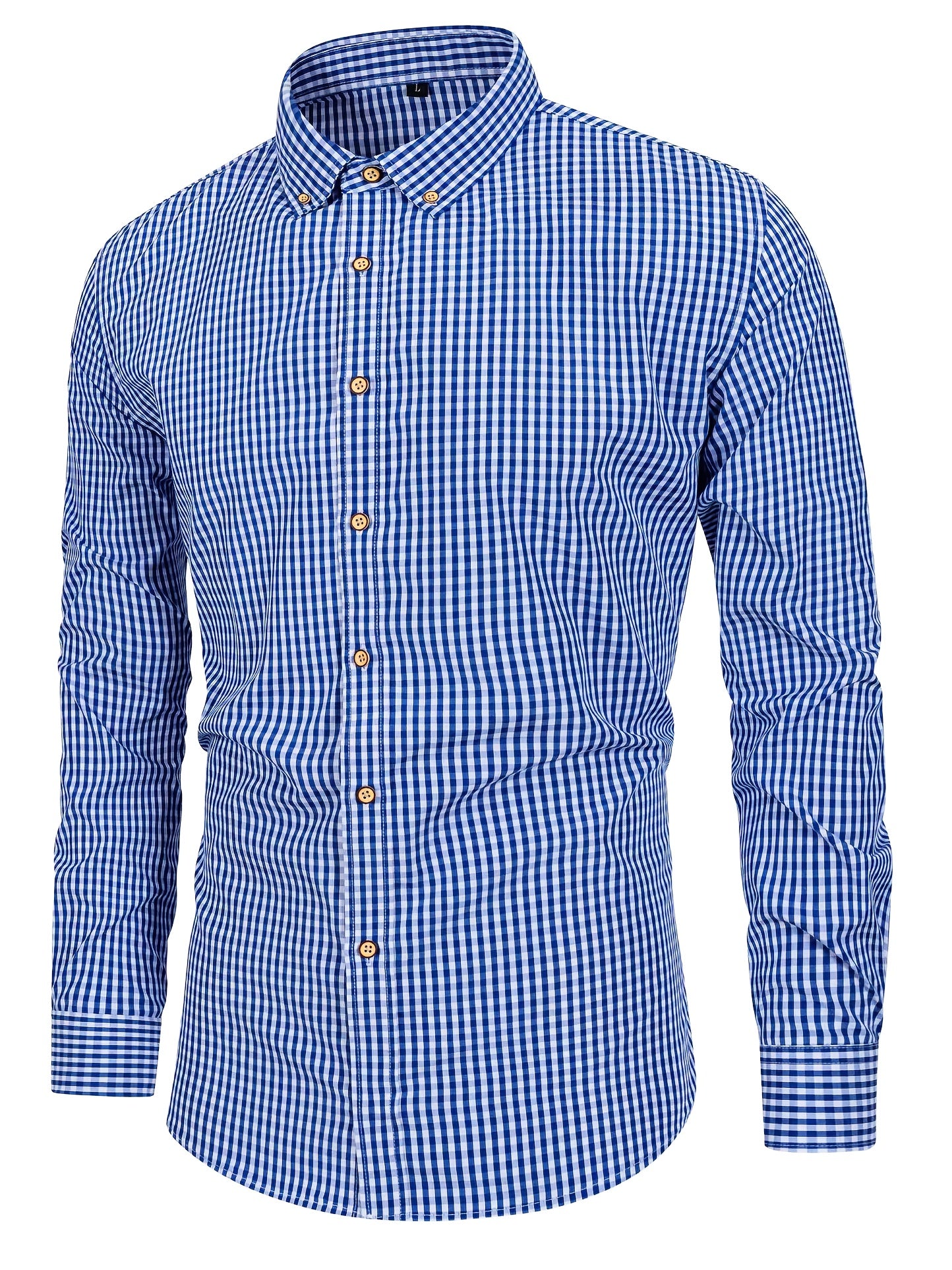 Mens Stylish Gingham Check Casual Long Sleeve Breathable Button-Up Shirt
