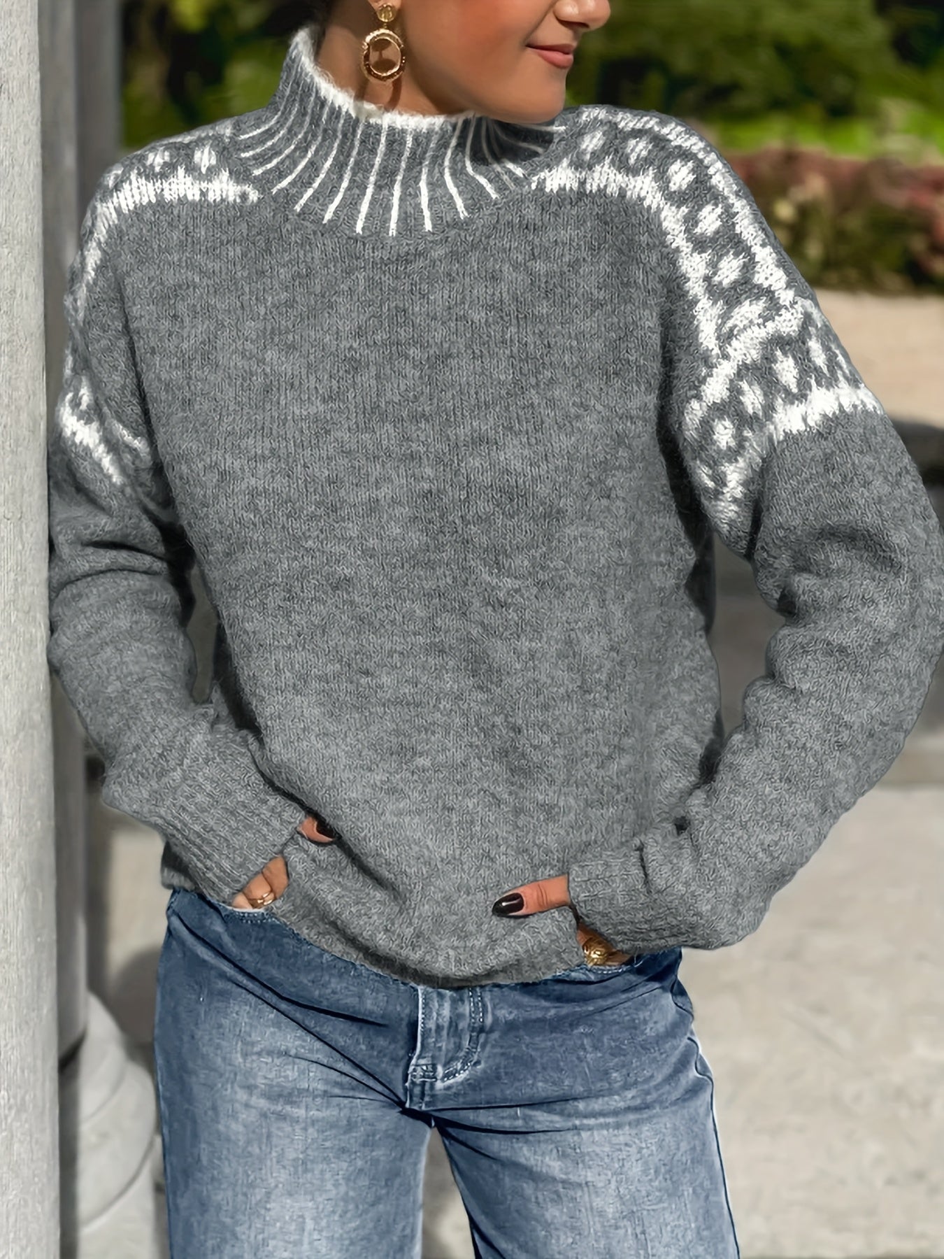 Womens Elegant Half-Turtleneck Knit Solid Colour Sweater