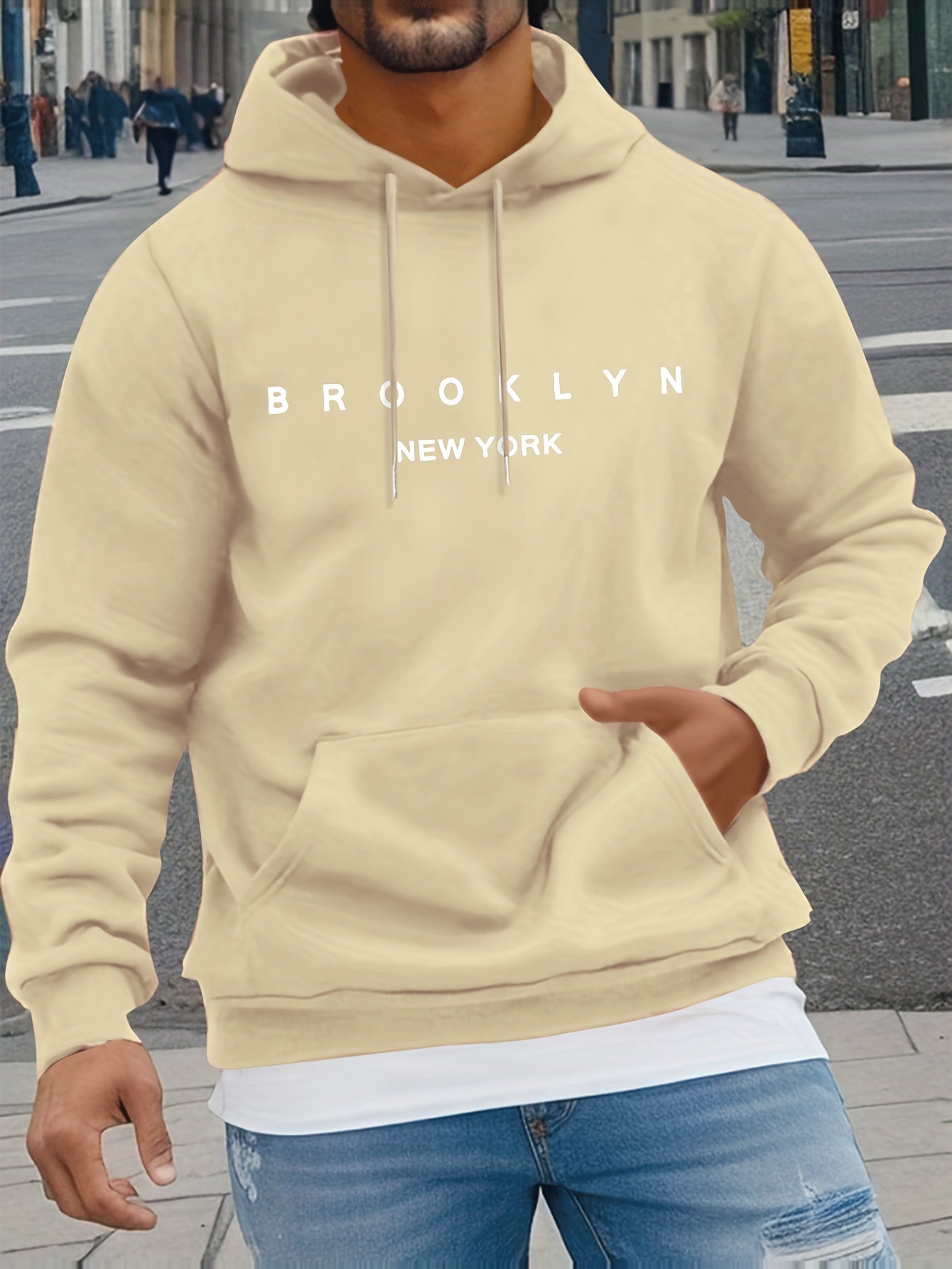 Mens Casual Comfy Classic Letter Print Drawstring Long Sleeve Sweatshirt Hoodie