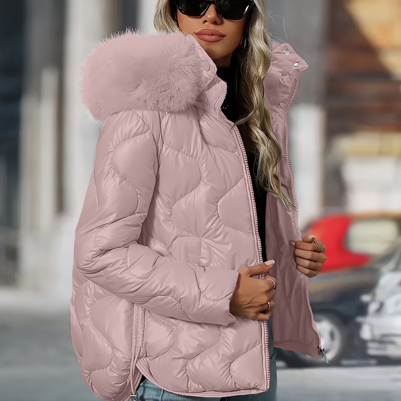 Womens Winter Elegant Hooded Long Sleeve Puffer Jacket