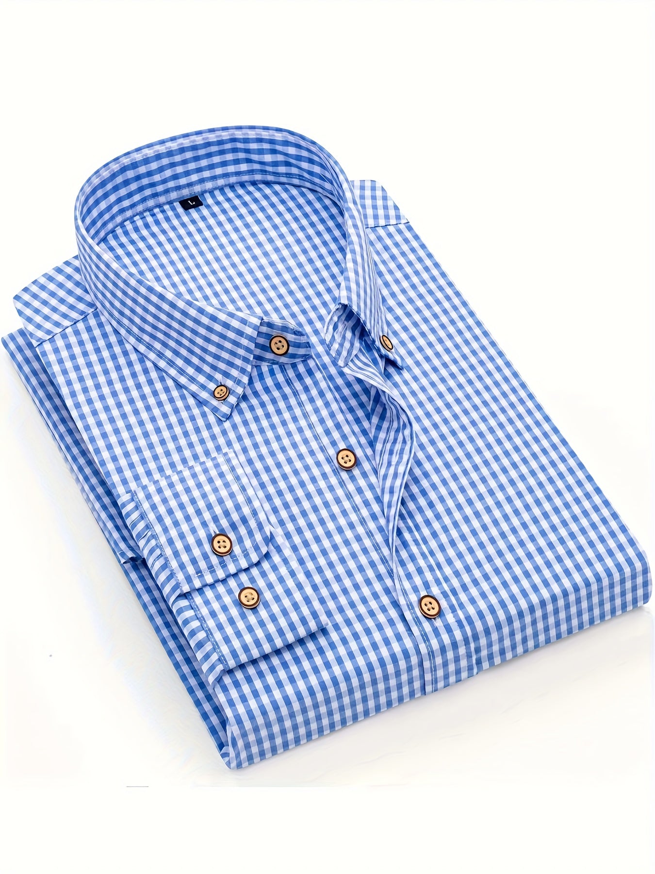 Mens Stylish Gingham Check Casual Long Sleeve Breathable Button-Up Shirt