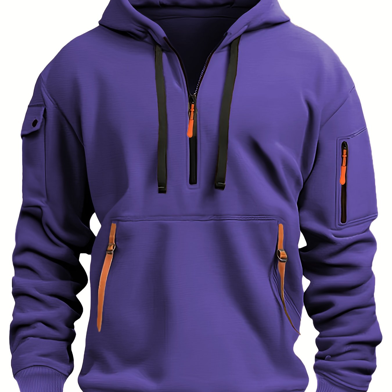 Mens Sporty Casual Hooded Ribbed Cuffs & Hem Solid Colour Sweatshirt