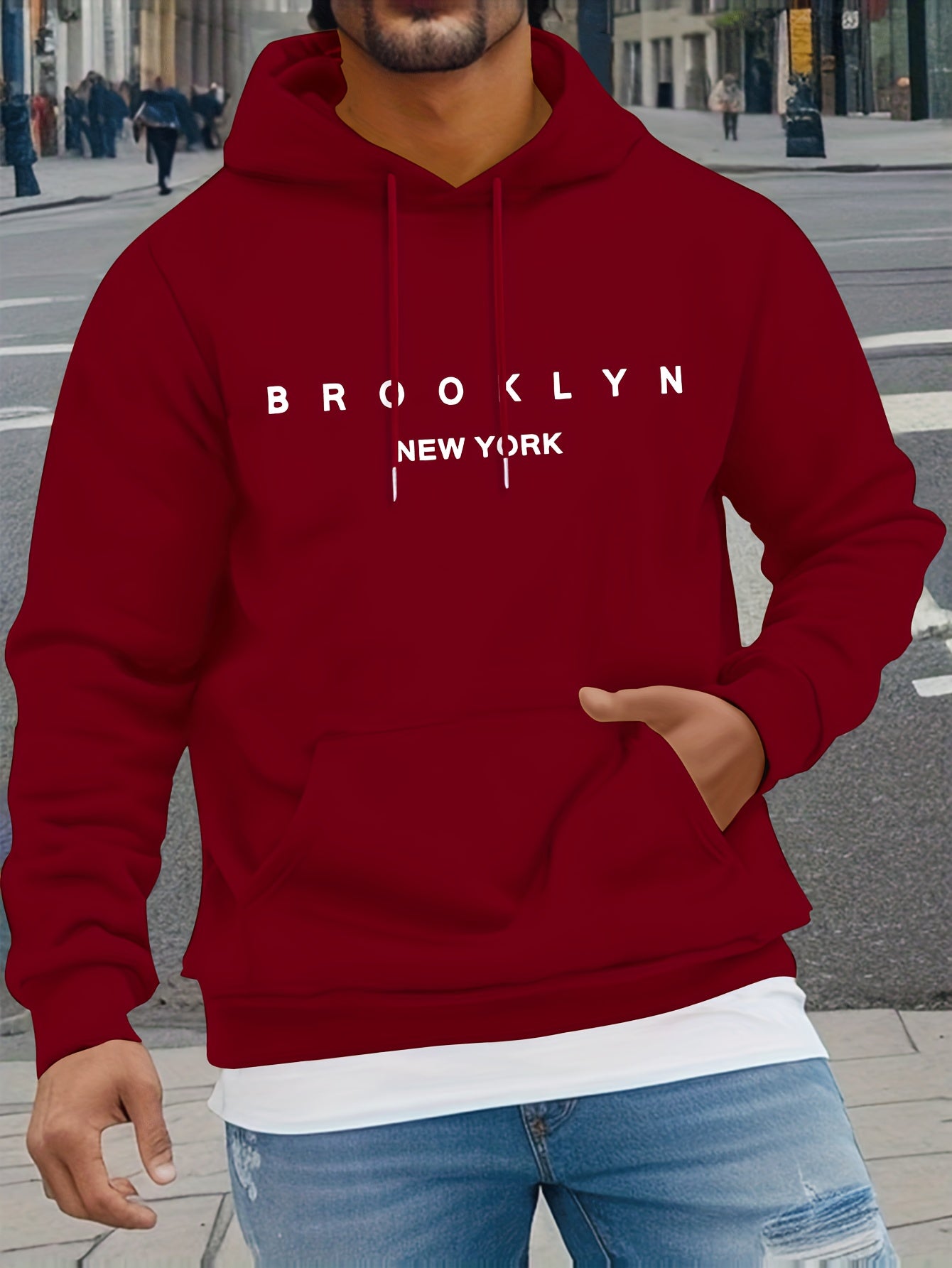 Mens Casual Comfy Classic Letter Print Drawstring Long Sleeve Sweatshirt Hoodie