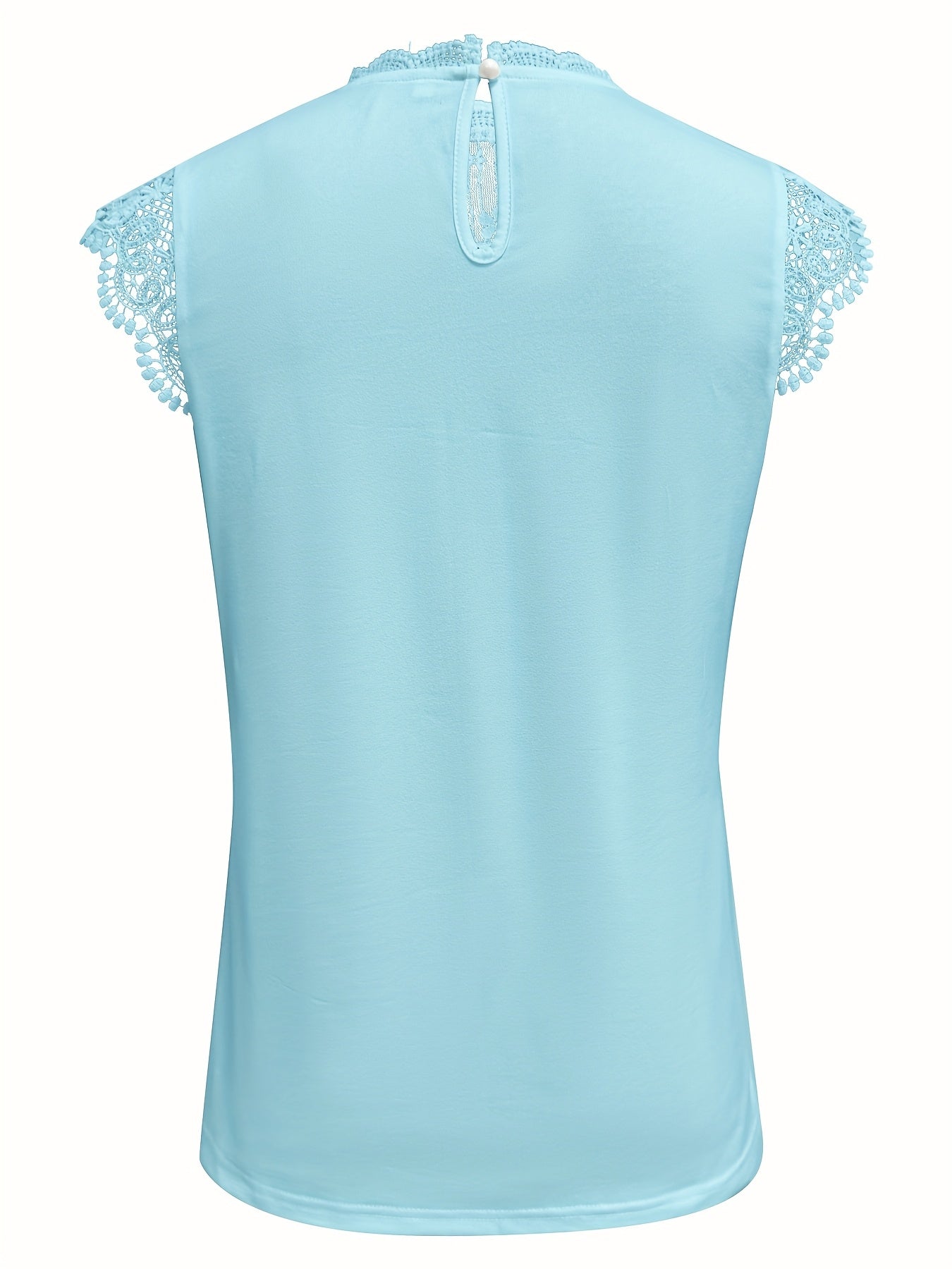 Womens Elegant Lace-Trimmed Floral Pattern Short Sleeve Round Neck Top