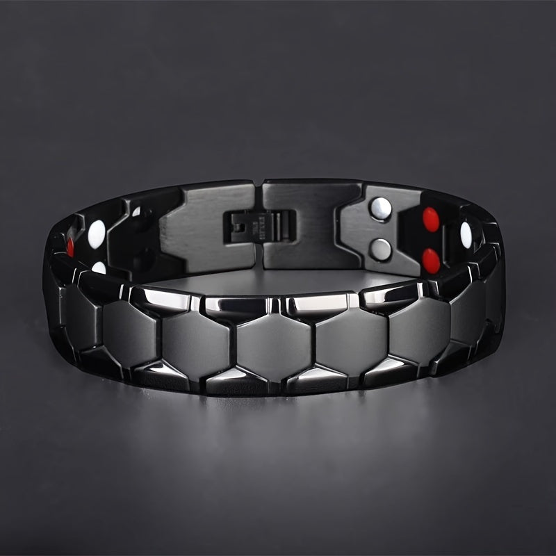 Mens Heavy-Duty Titanium Steel Hexagonal Accent Bracelet