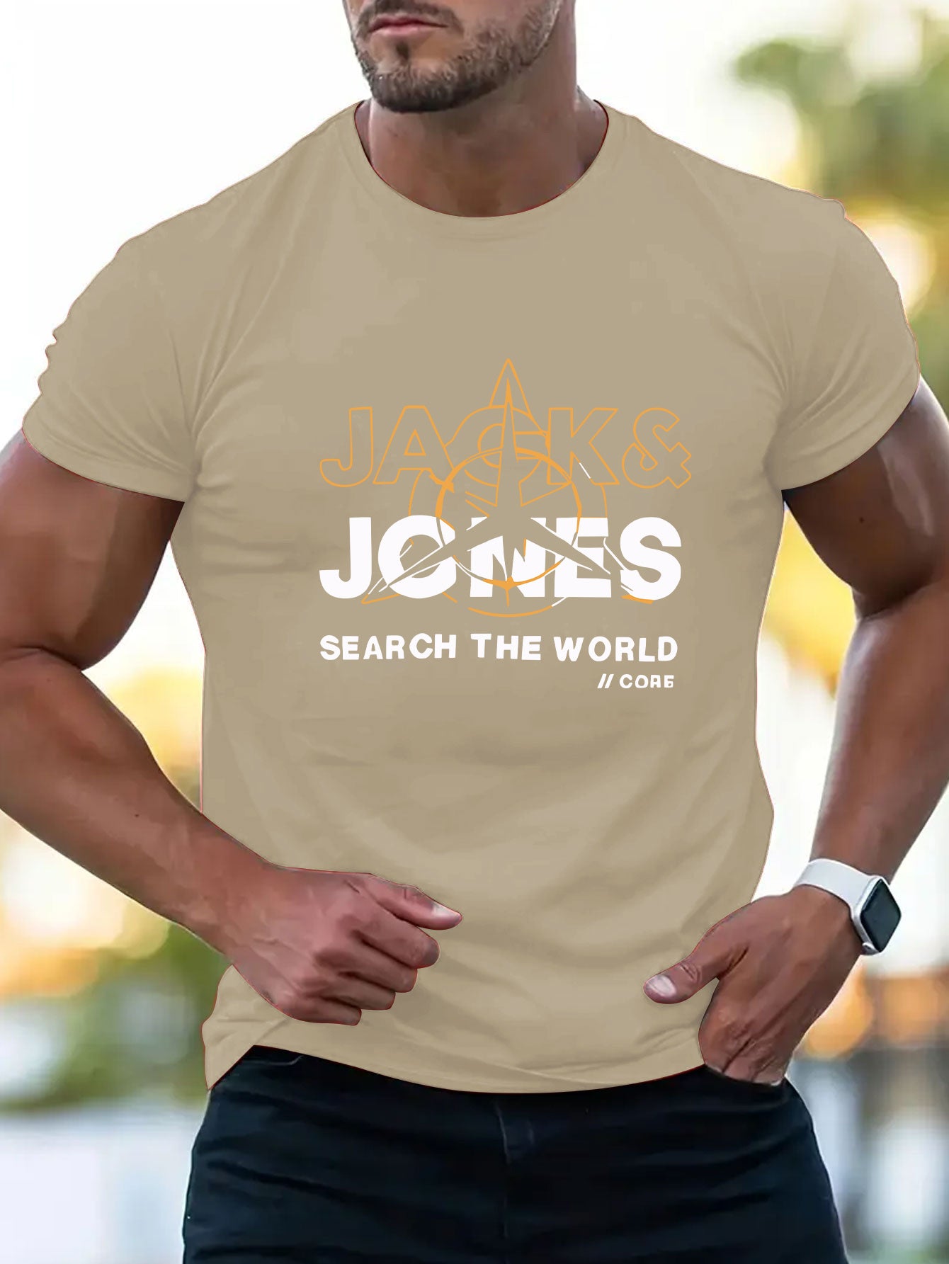 Mens Casual Graphic Short Sleeve Summer Style "Search the World" Print Round Neck Tshirt