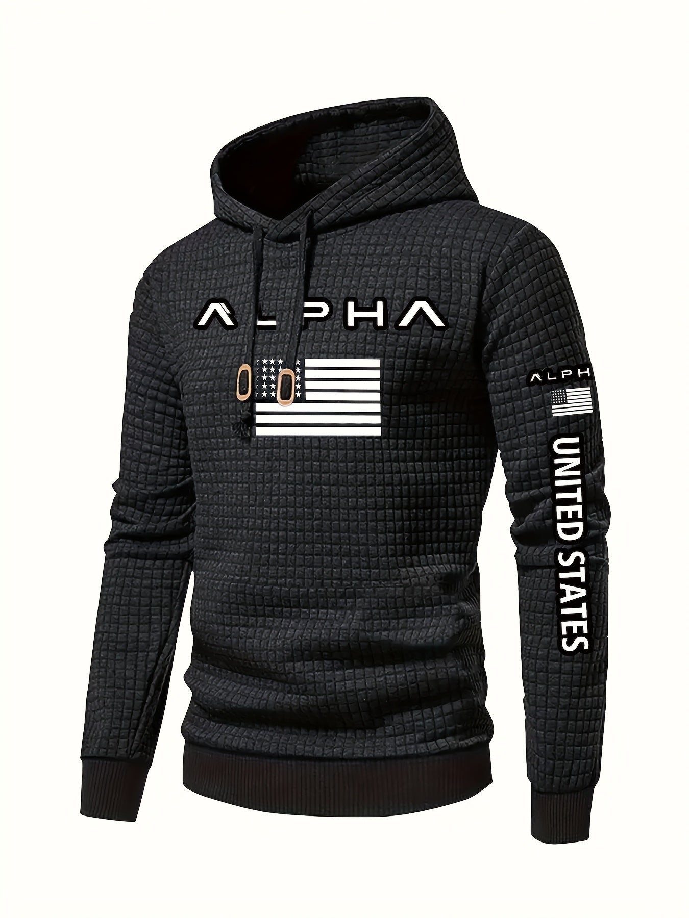 Mens Casual Graphic Letter Print Retro Hooded Loose Fit Sweatshirt