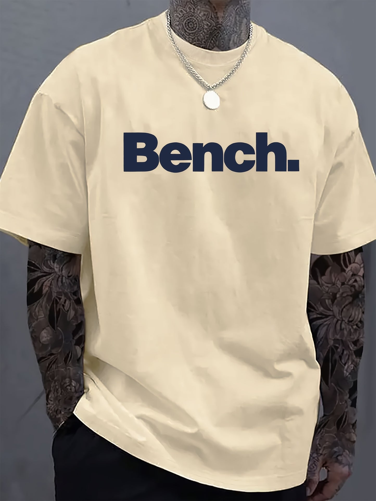 Mens Casual Crew Neck Short Sleeve BENCH Print Lightweight Breathable Tshirt