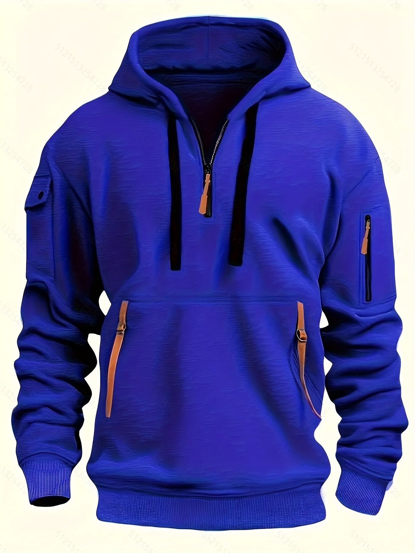 Mens Sporty Casual Hooded Ribbed Cuffs & Hem Solid Colour Sweatshirt