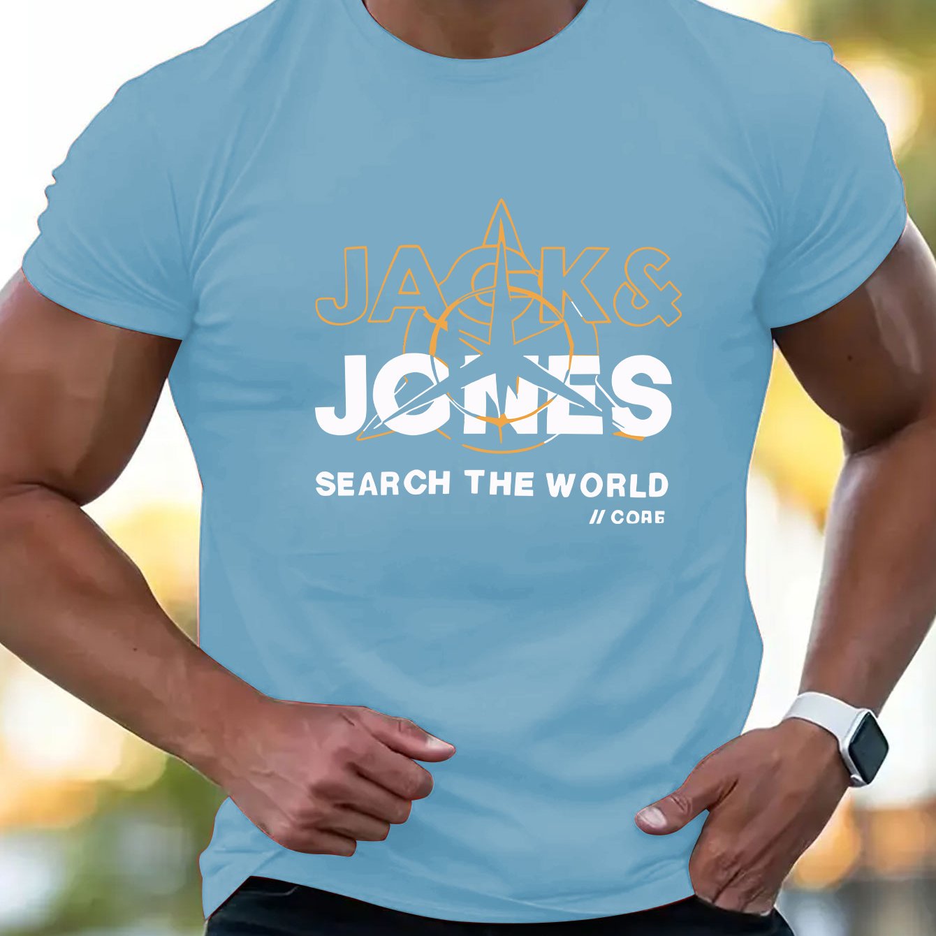 Mens Casual Graphic Short Sleeve Summer Style "Search the World" Print Round Neck Tshirt