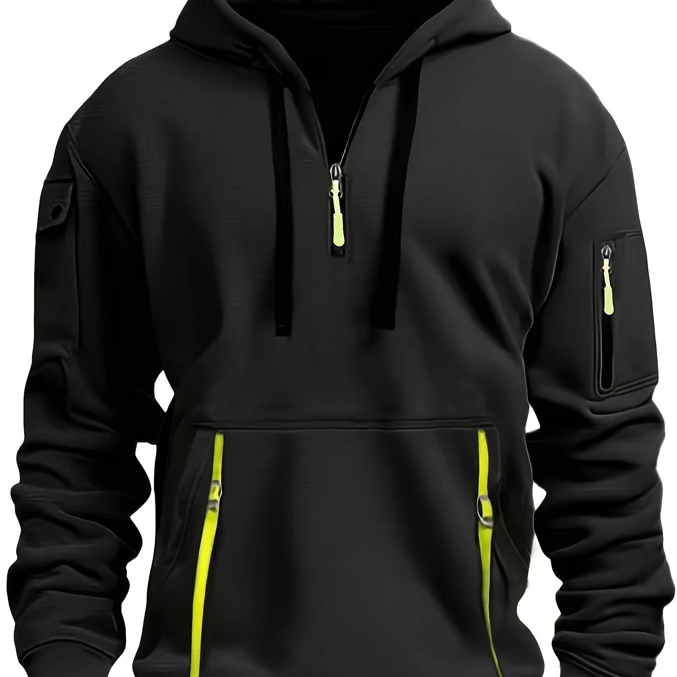 Mens Sporty Casual Hooded Ribbed Cuffs & Hem Solid Colour Sweatshirt