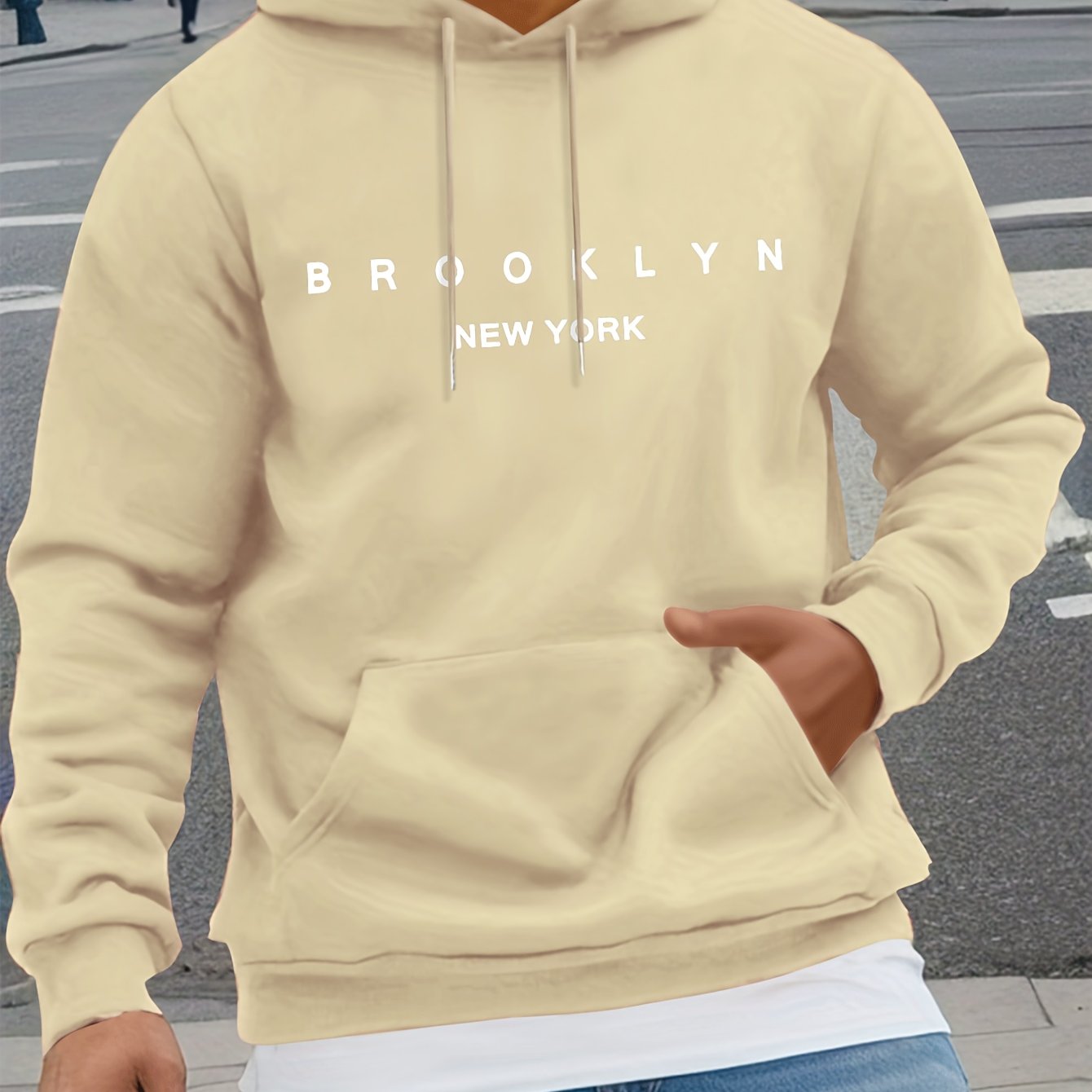 Mens Casual Comfy Classic Letter Print Drawstring Long Sleeve Sweatshirt Hoodie