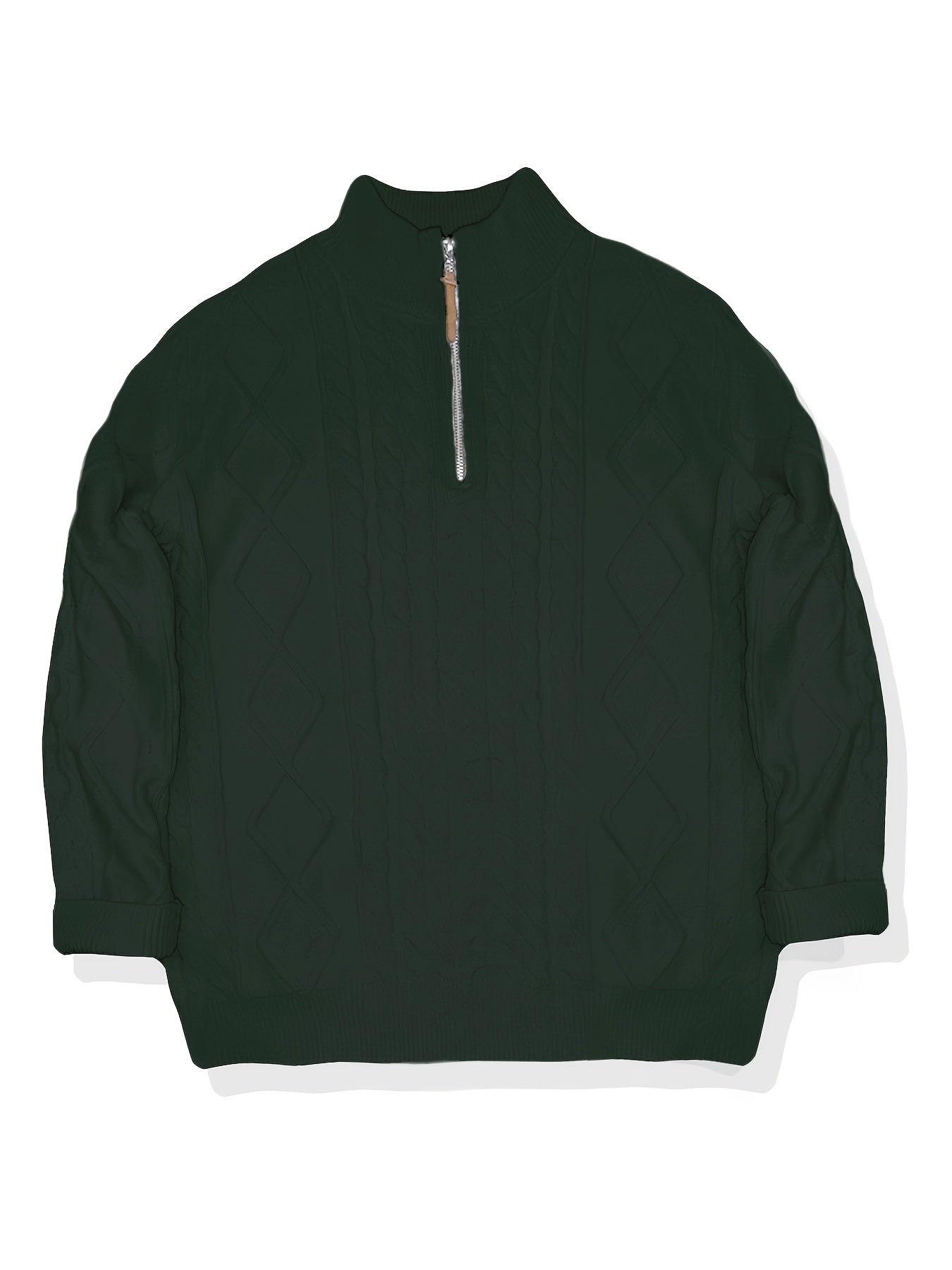 Mens Casual Half-High Collar Zip-Up Cable Knit Classic Pullover Sweater