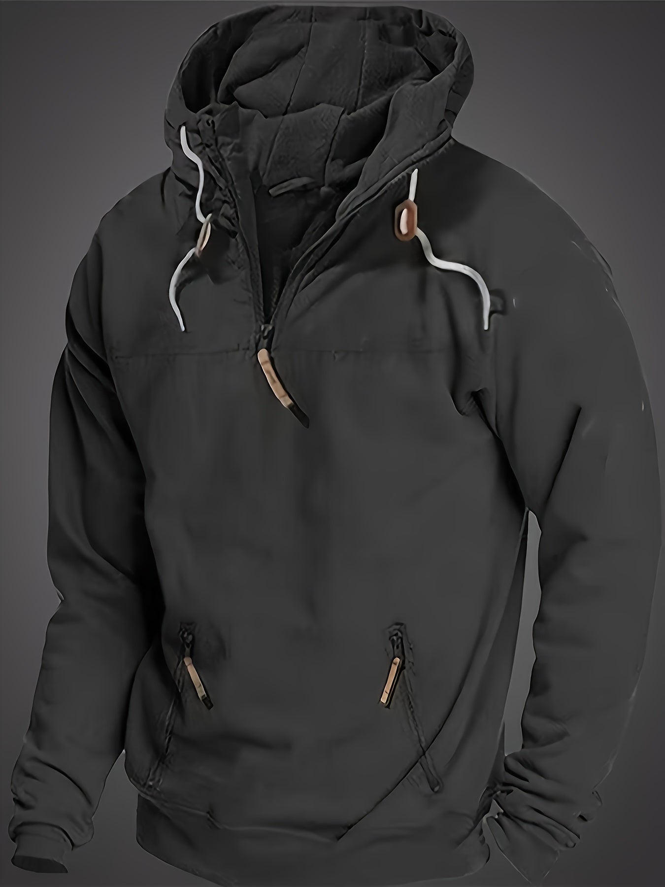 Mens Casual Long Sleeve Solid Colour 1/4 Zip Hooded Sweatshirt