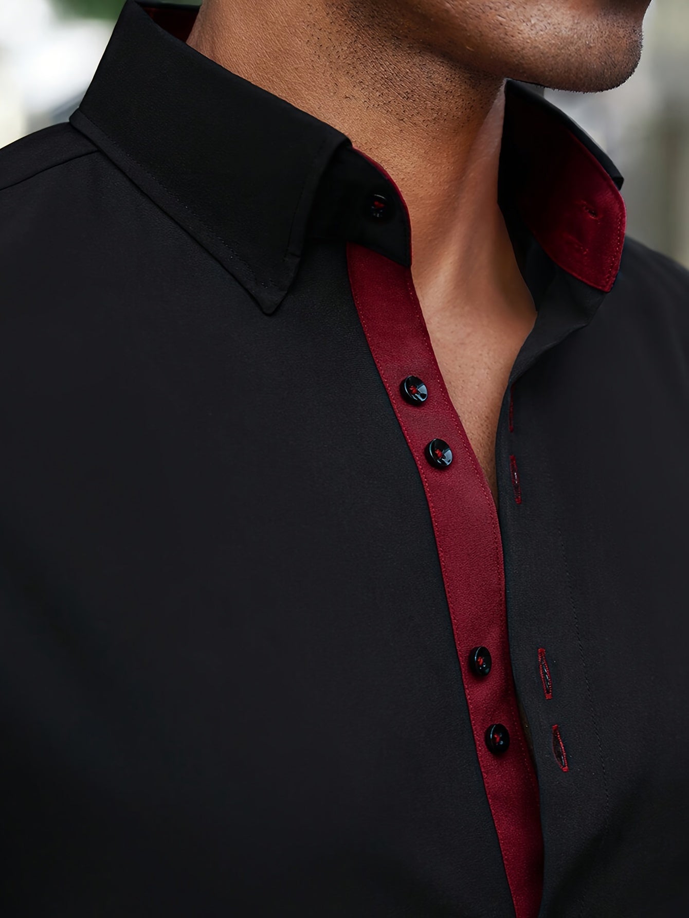 Mens Stylish Slim-Fit Colour Block Long Sleeve Dress Shirt