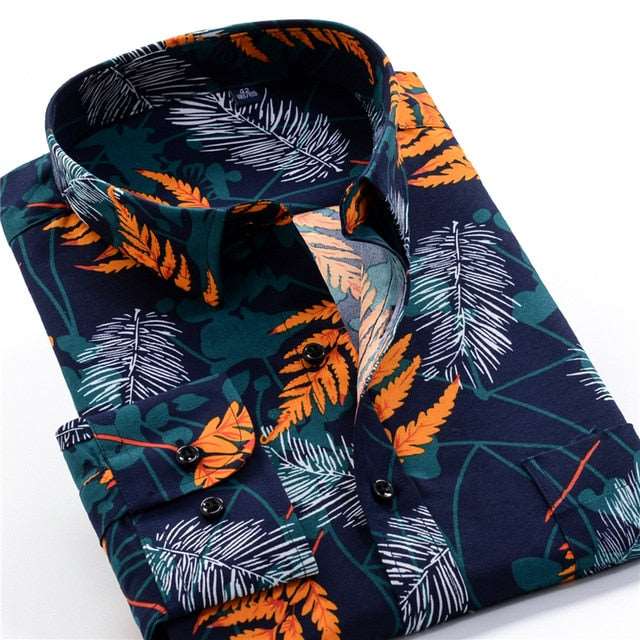 Mens Printed Casual Long Sleeve Shirt