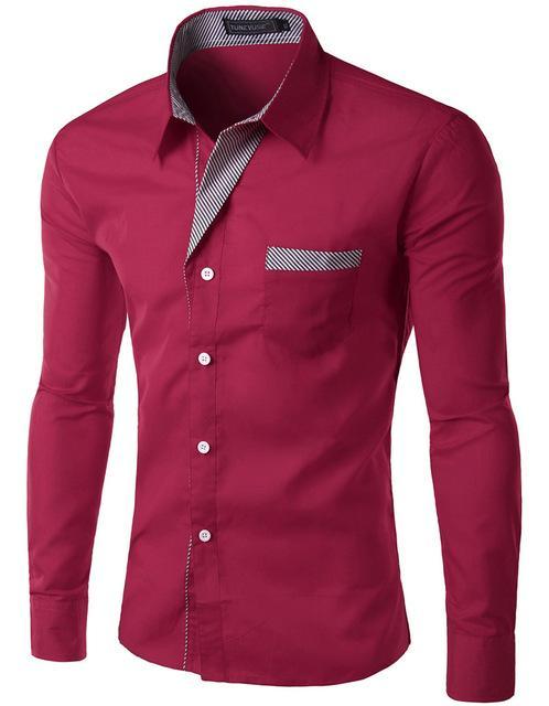 Mens Fashion Long Sleeve Slim Fit Formal Casual Shirt