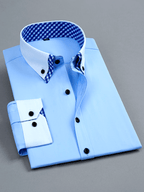 Mens Double-Layer Collar Long Sleeve Casual & Formal Style Contrast Shirt