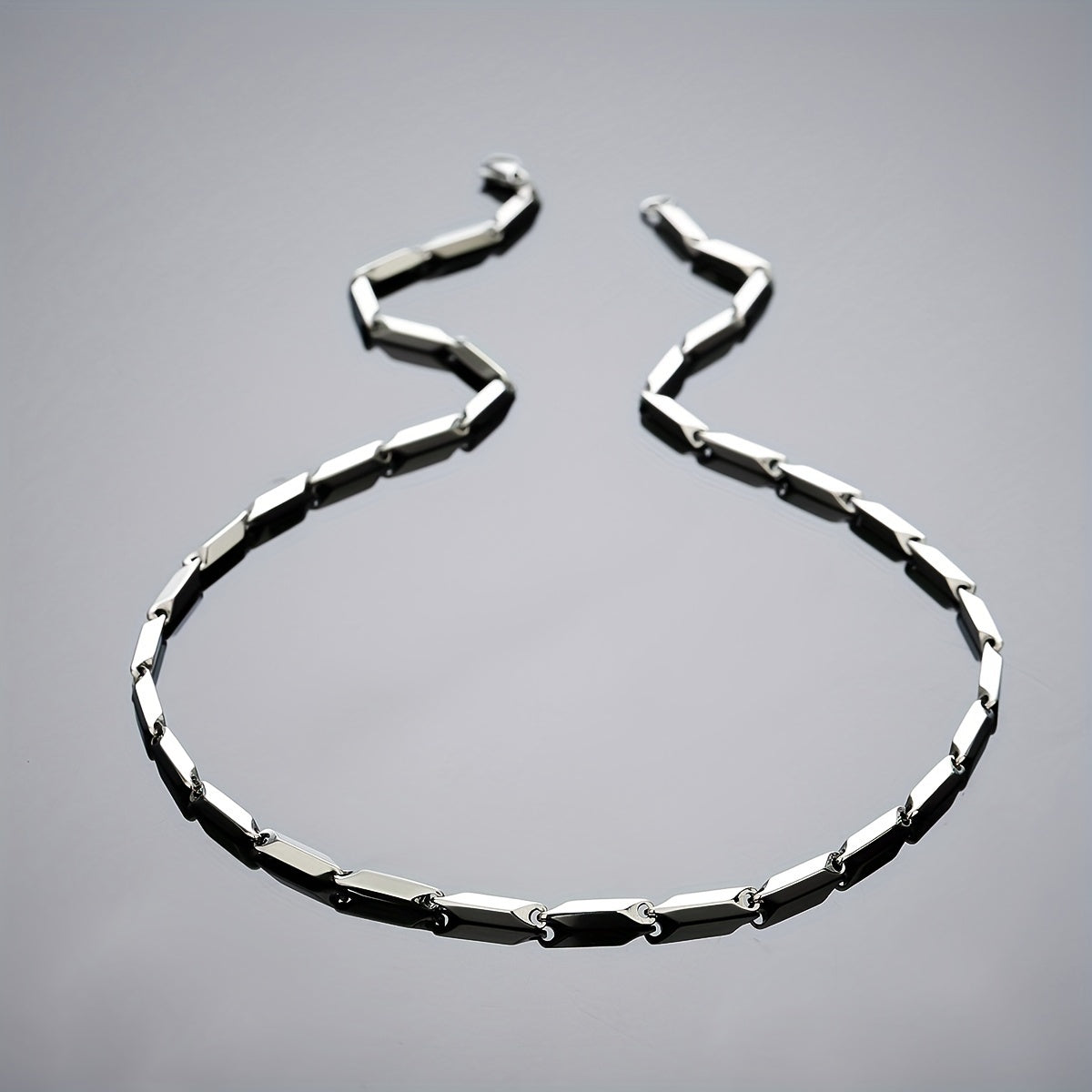 Mens Sleek White Gold Plated Geometric Design Chain Necklace