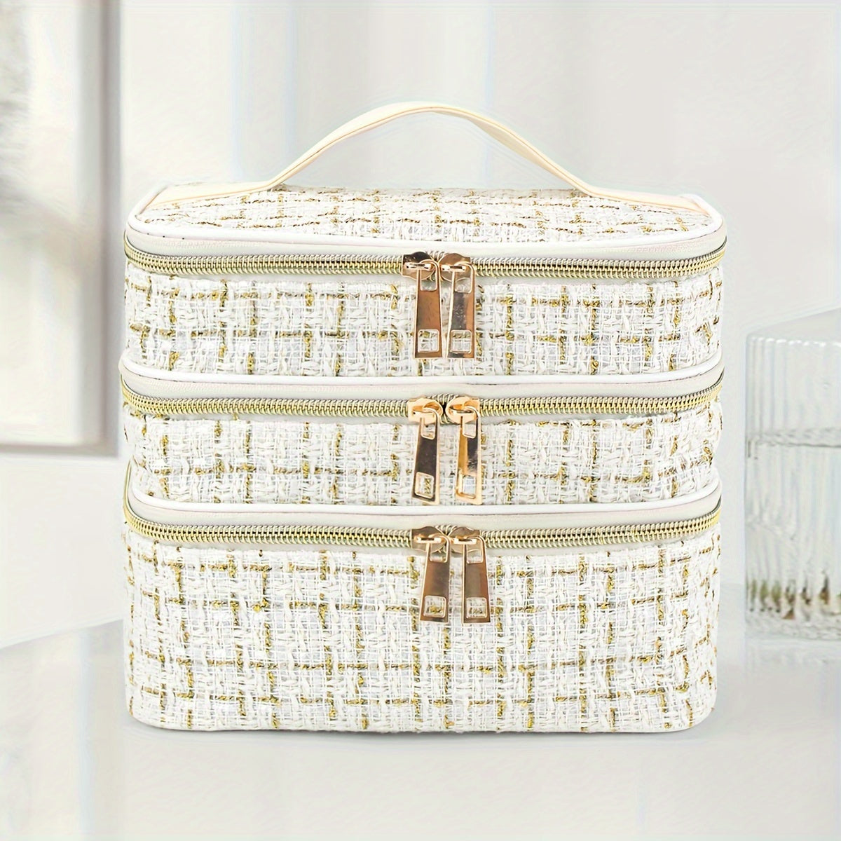 Multi Layer Portable Stylish Lightweight Large Capacity Grid Diamond Cosmetic Bag