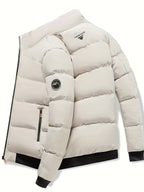 Mens Casual Thick Padded Loose Fit Stand Collar Zip Up Jacket