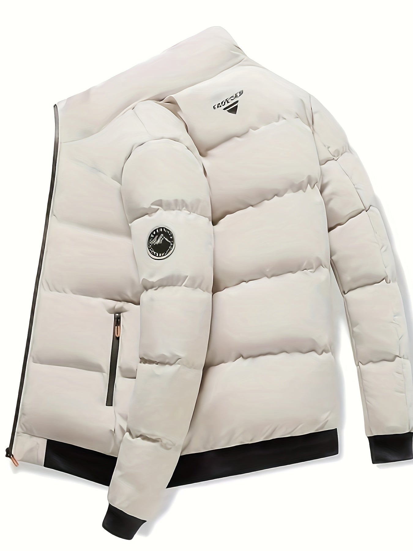 Mens Casual Thick Padded Loose Fit Stand Collar Zip Up Jacket