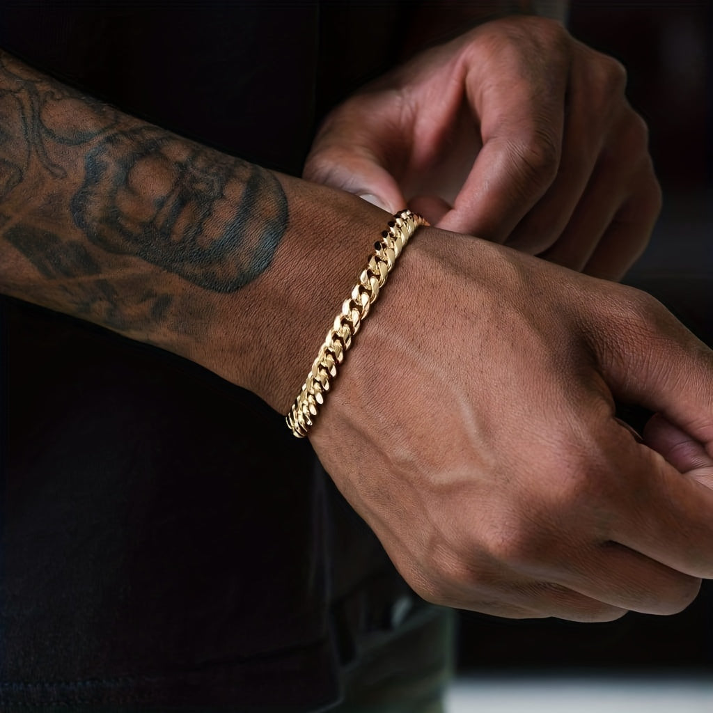 Mens Hip Hop Stainless Steel Cuban Chain Bracelet