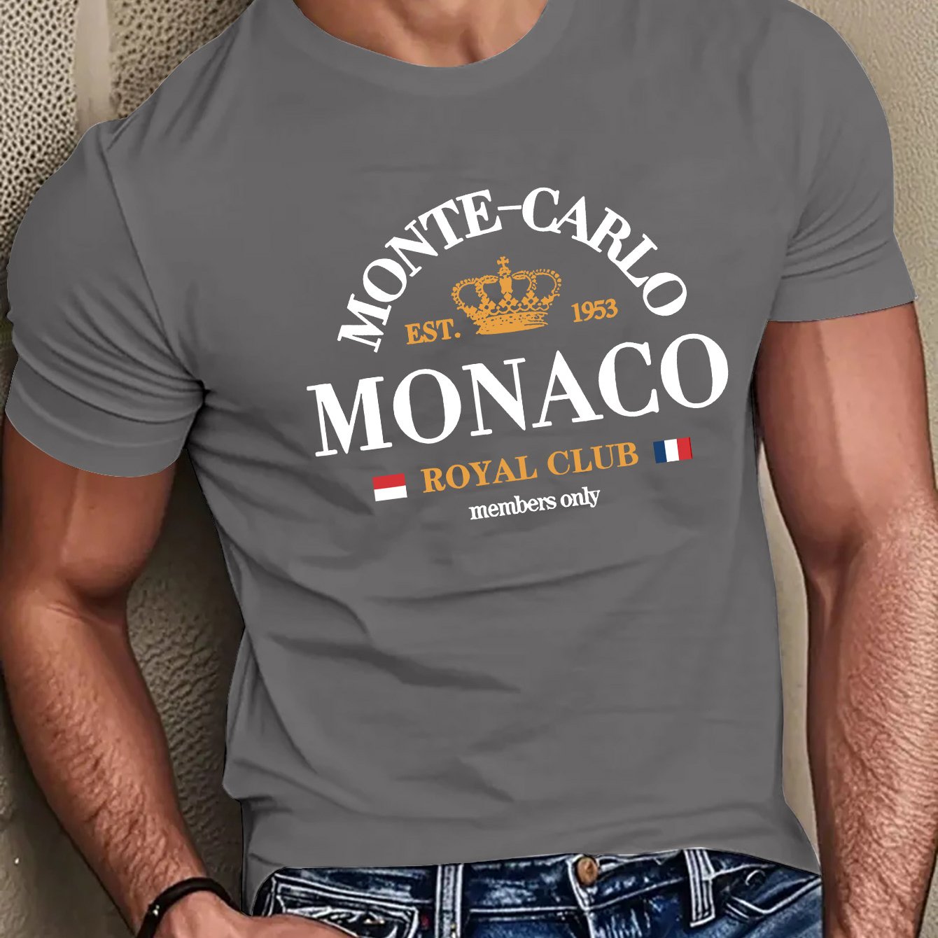 Mens Casual Monte Carlo Royal Club Graphic Print Soft Breathable Crew Neck Ribbed Tshirt
