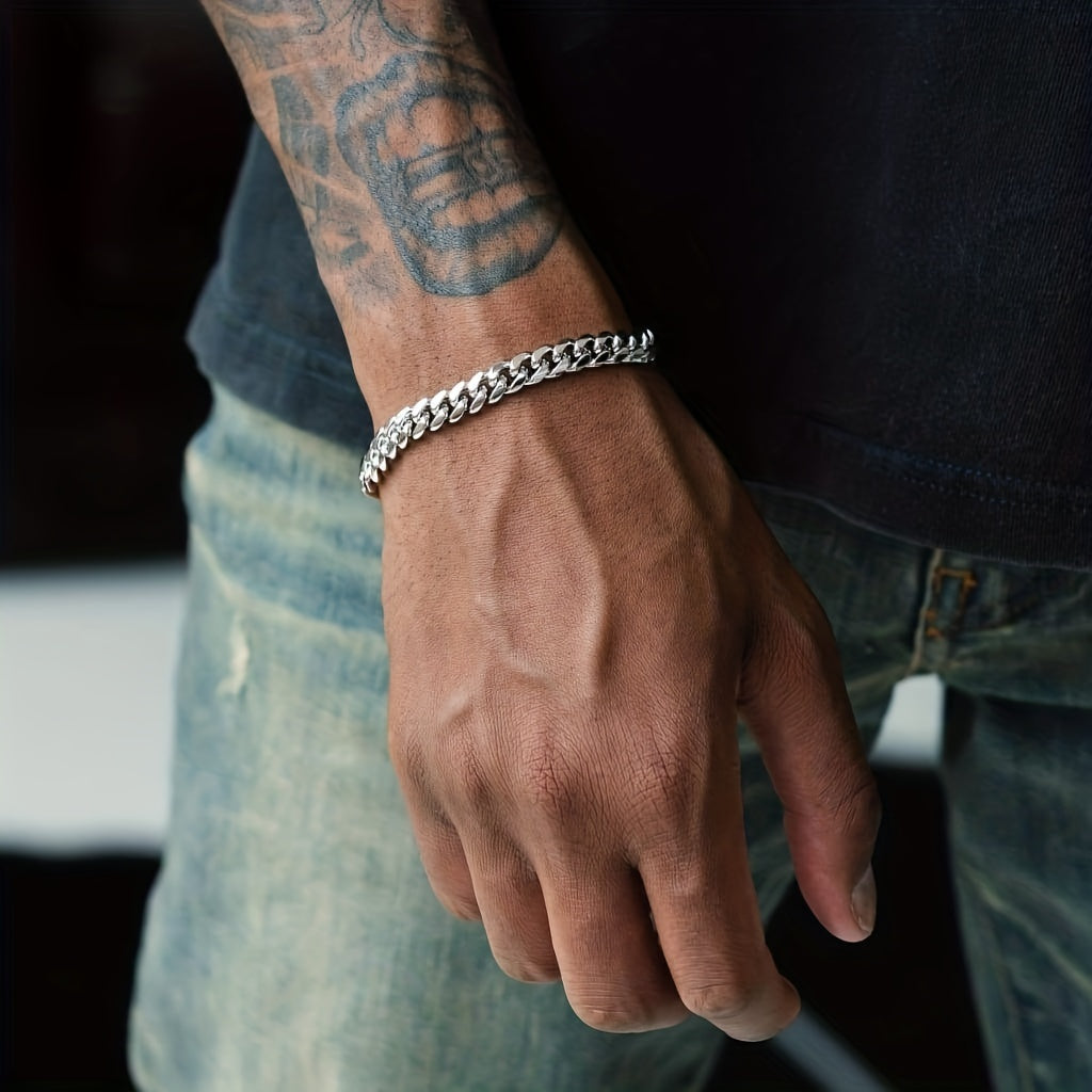 Mens Hip Hop Stainless Steel Cuban Chain Bracelet