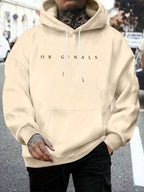 Mens Fleece-Lined Hooded Letter Print Oversized Casual Kangaroo Pocket Sweatshirt