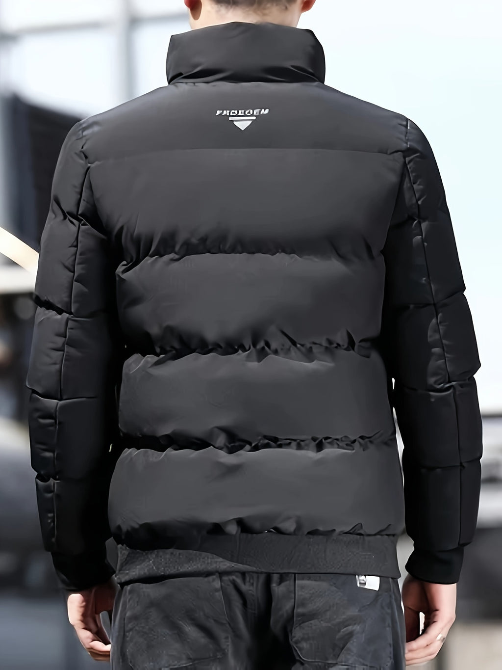 Mens Casual Thick Padded Loose Fit Stand Collar Zip Up Jacket
