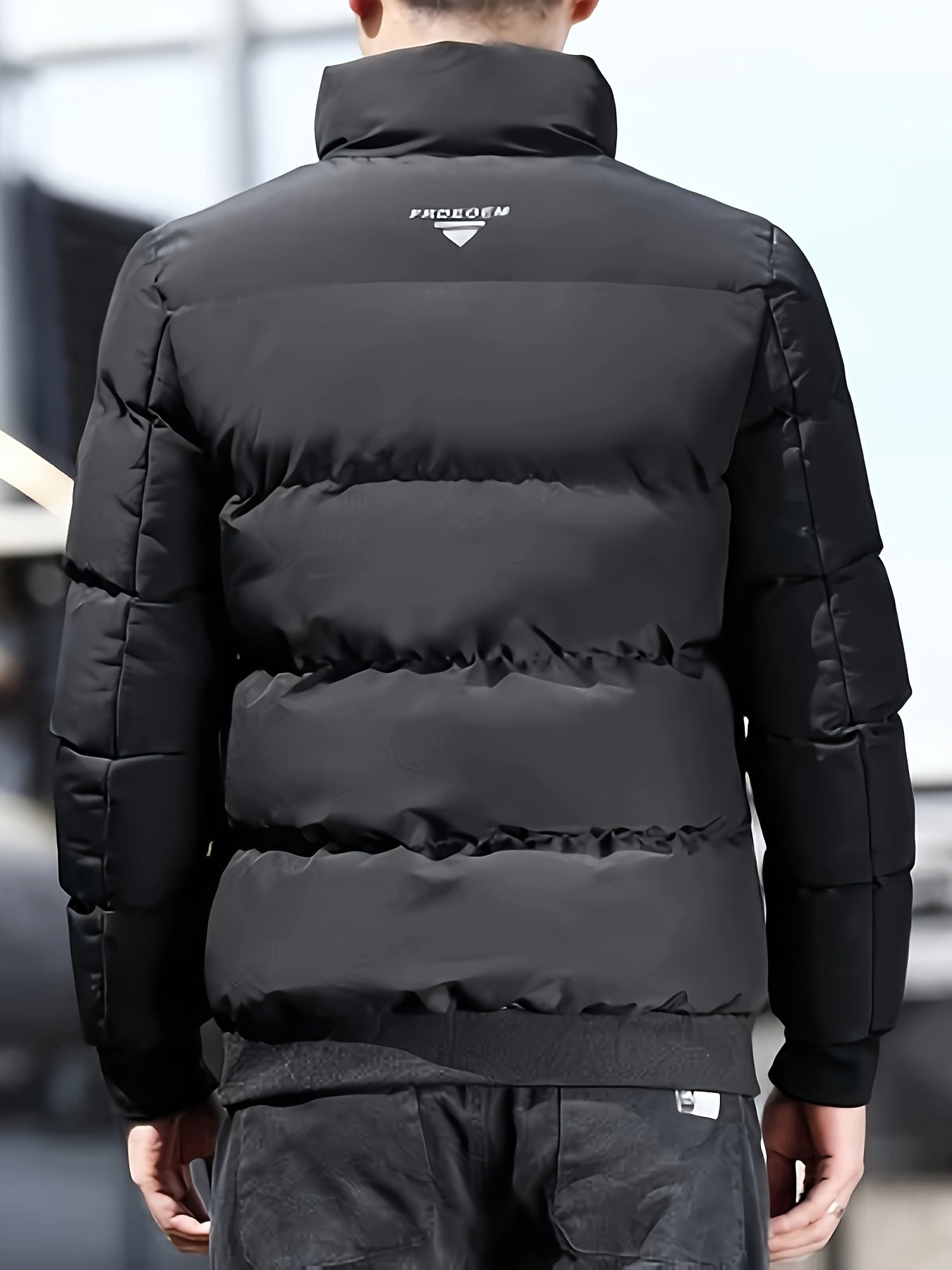 Mens Casual Thick Padded Loose Fit Stand Collar Zip Up Jacket