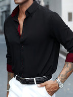 Mens Stylish Slim-Fit Colour Block Long Sleeve Dress Shirt