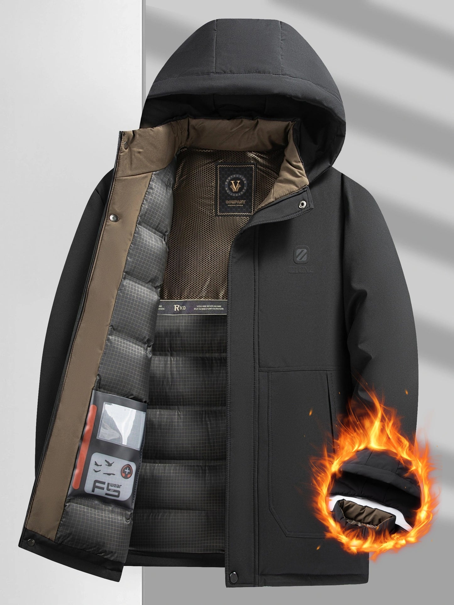 Mens Heavy-Duty Hooded Full-Zip Closure Thick Winter Jacket