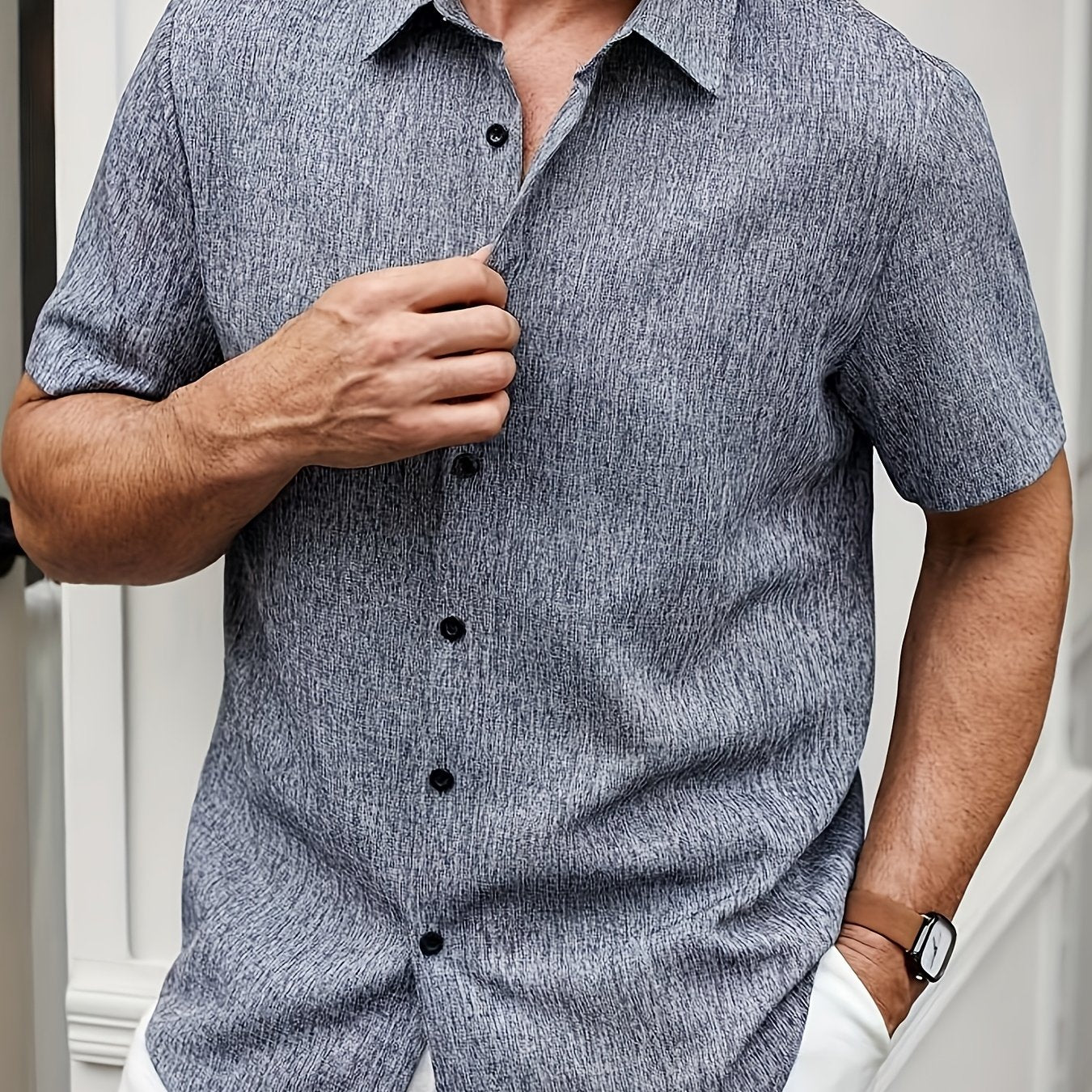 Mens Lightweight Breathable Linen-Blend Short Sleeve Shirt