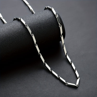 Mens Sleek White Gold Plated Geometric Design Chain Necklace