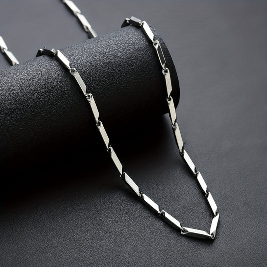 Mens Sleek White Gold Plated Geometric Design Chain Necklace