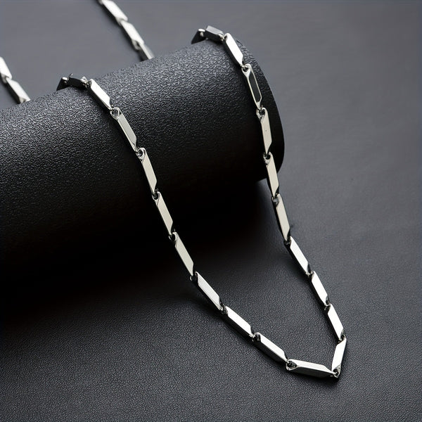 Mens Sleek White Gold Plated Geometric Design Chain Necklace