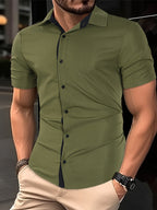 Mens Basic Short Sleeve Button Casual Lapel Collar Shirt