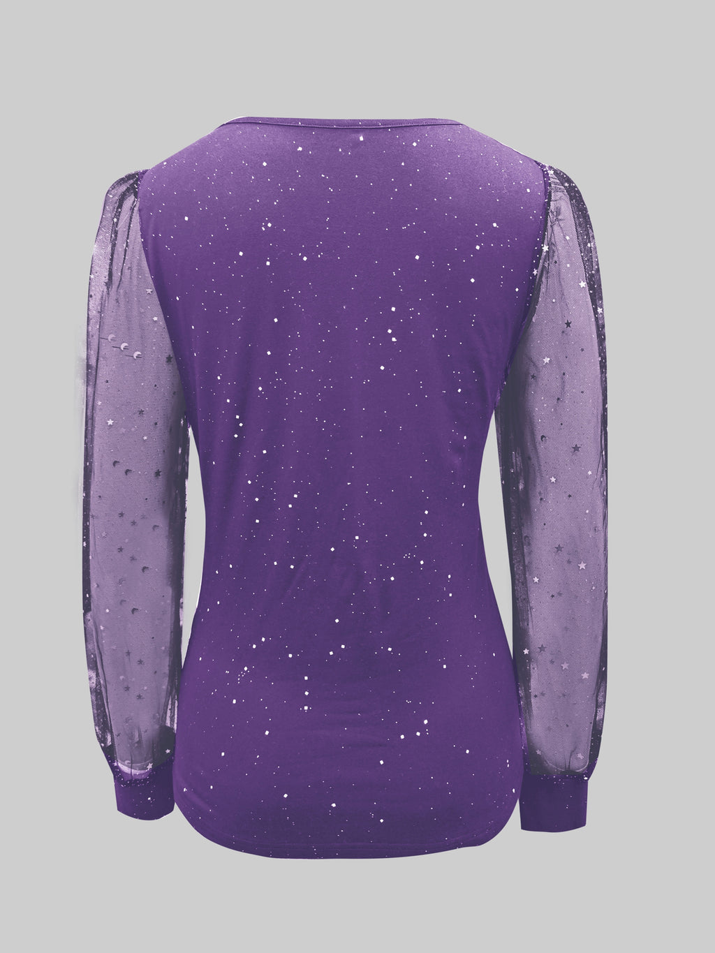 Womens Long Sleeve Sexy V-Neck Sequined Mesh Sleeved Top