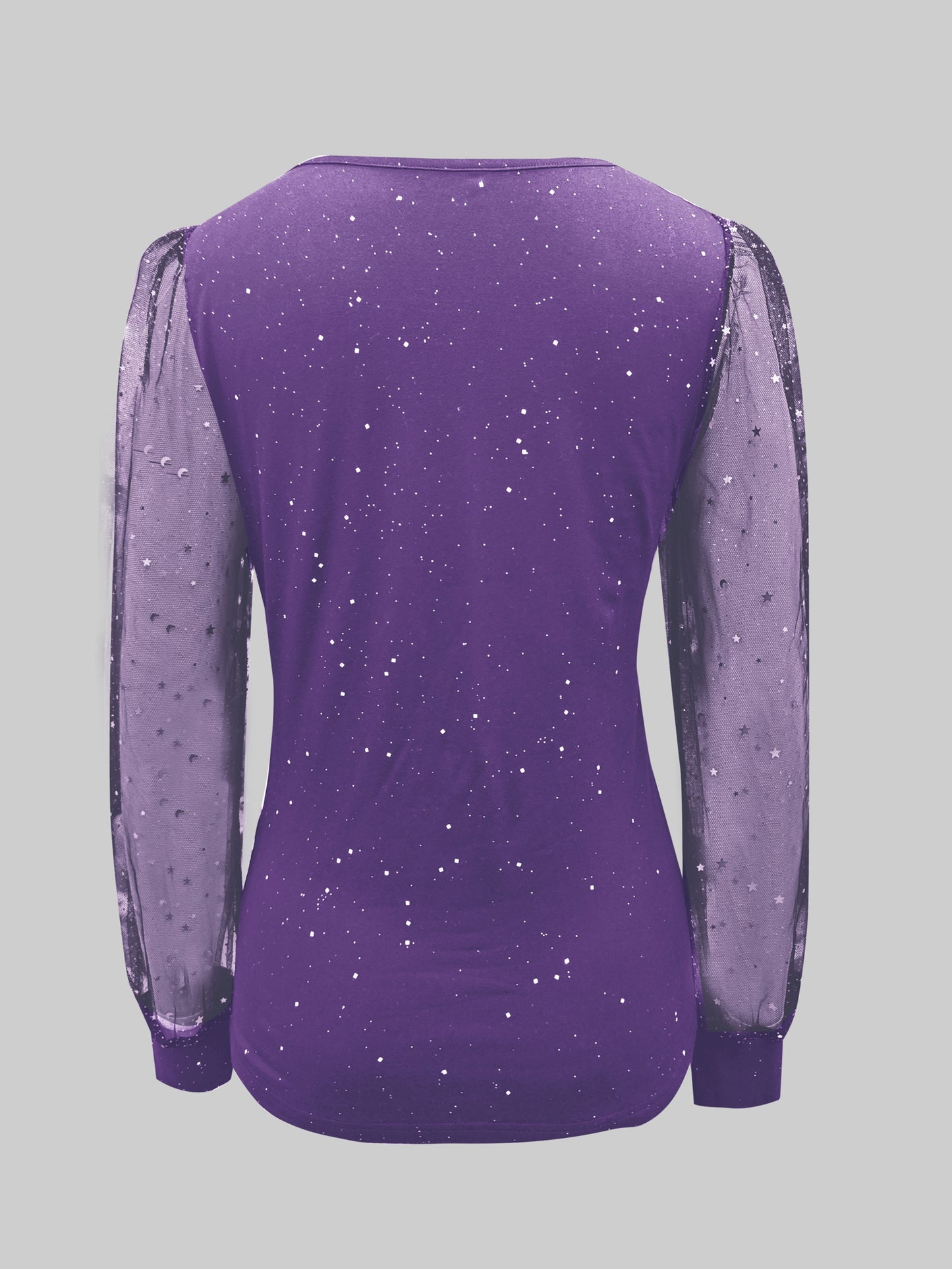 Womens Long Sleeve Sexy V-Neck Sequined Mesh Sleeved Top