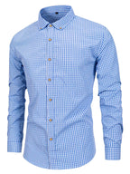 Mens Stylish Gingham Check Casual Long Sleeve Breathable Button-Up Shirt