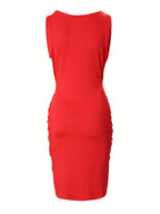 Womens Chic Sleeveless Pleated Solid Colour Short Party Dress