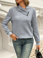 Womens Casual Elegant Asymmetrical Neck Solid Colour Knitted Sweater