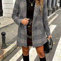 Womens Elegant Slim-Fit Plaid Tweed Houndstooth Pattern Winter Coat