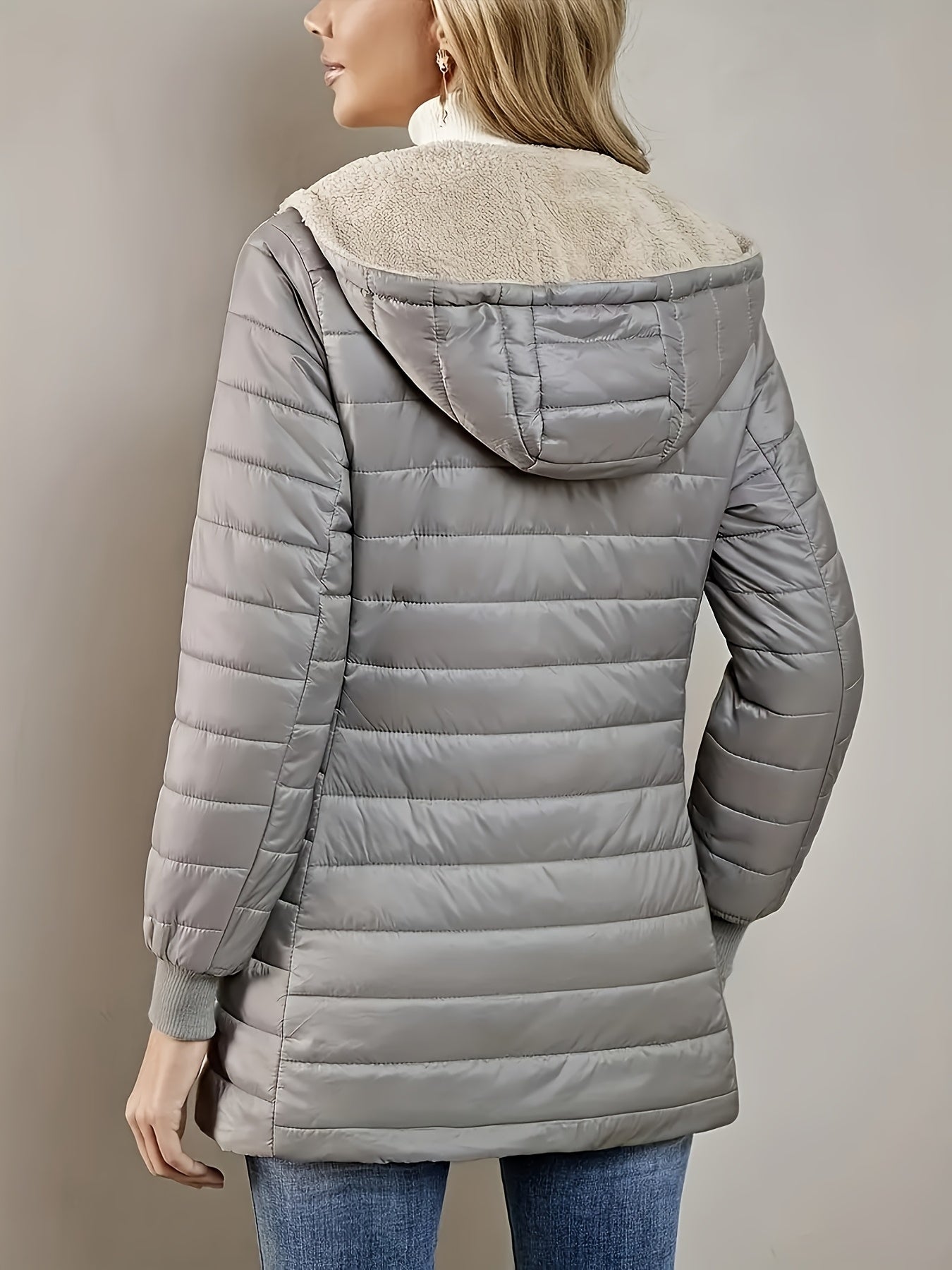 Womens Casual Medium Length Hooded Puffer Jacket