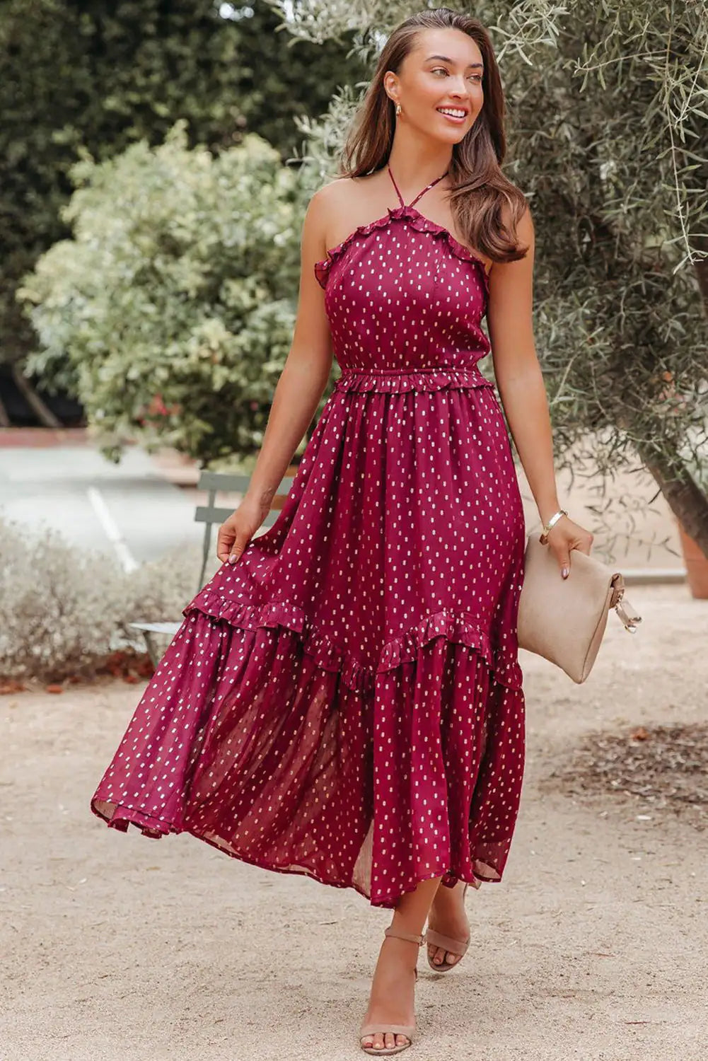 Womens Red Polka Dot Long Dress