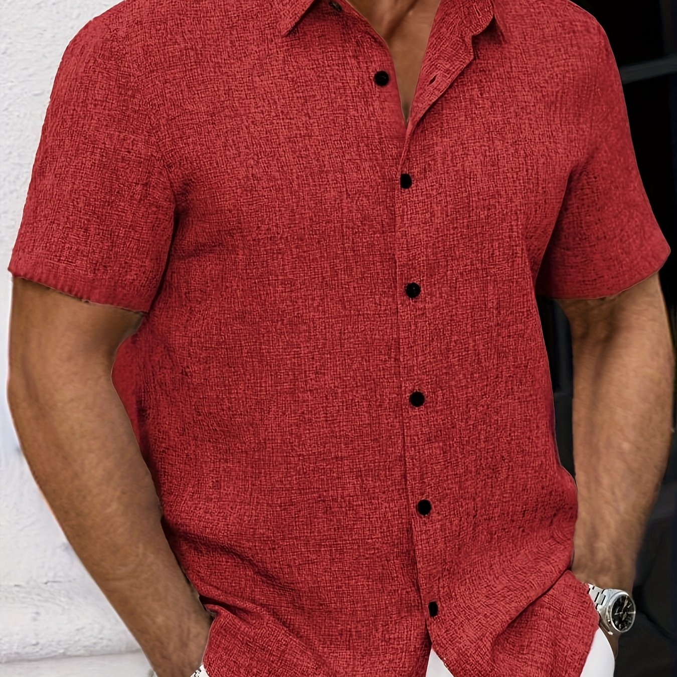 Mens Lightweight Breathable Linen-Blend Short Sleeve Shirt