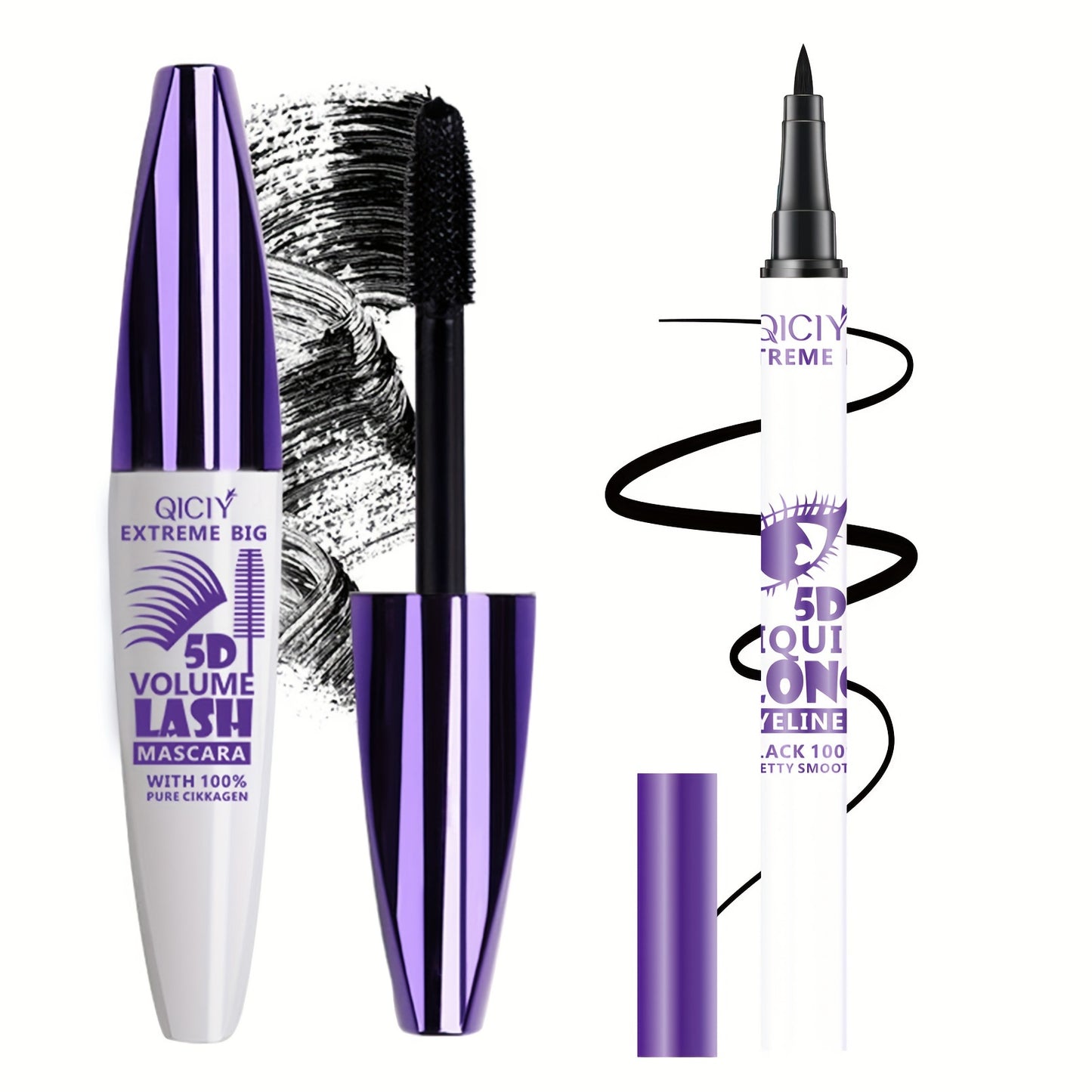 Quick Drying Waterproof Long Lasting 2-in-1 Mascara And Eyeliner Set, Extreme Lashes With Silicone Brush